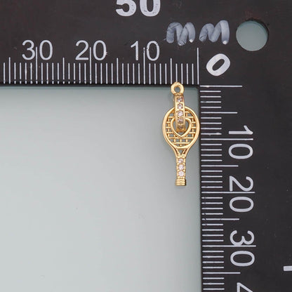 Gold Tennis Racket Charms,18K Gold Filled CZ Tennis Racket Pendant,Tennis Racket Charm Bracelet Necklace for DIY Jewelry Maki