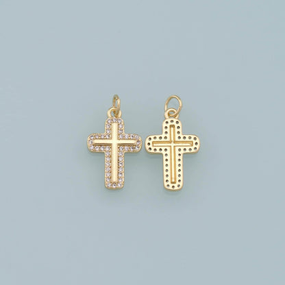 Gold Cross Charms,18K Gold Filled Cross Pendant,CZ Cross Charm Bracelet Necklace for DIY Jewelry Making Supply
