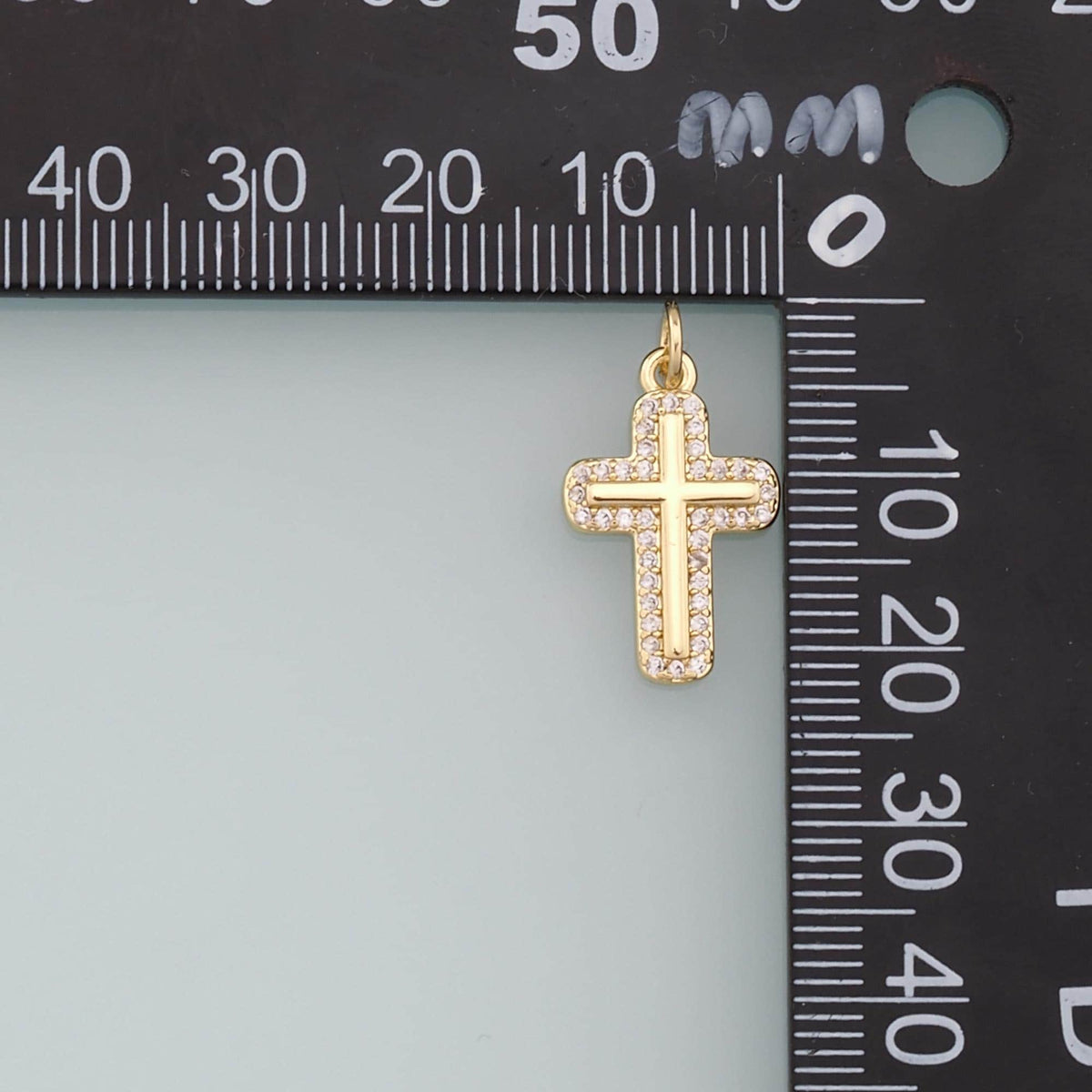 Gold Cross Charms,18K Gold Filled Cross Pendant,CZ Cross Charm Bracelet Necklace for DIY Jewelry Making Supply