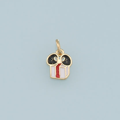 Gold Christmas Charms,18K Gold Filled Enamel Christmas Presents Pendant Charm Bracelet Necklace for DIY Jewelry Making Supply