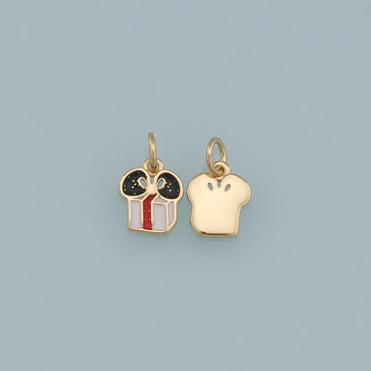 Gold Christmas Charms,18K Gold Filled Enamel Christmas Presents Pendant Charm Bracelet Necklace for DIY Jewelry Making Supply