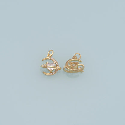 Gold Saturn Charms,18K Gold Filled CZ Saturn Pendant,Silver Celestial Charm Bracelet Necklace for DIY Jewelry Making Supply