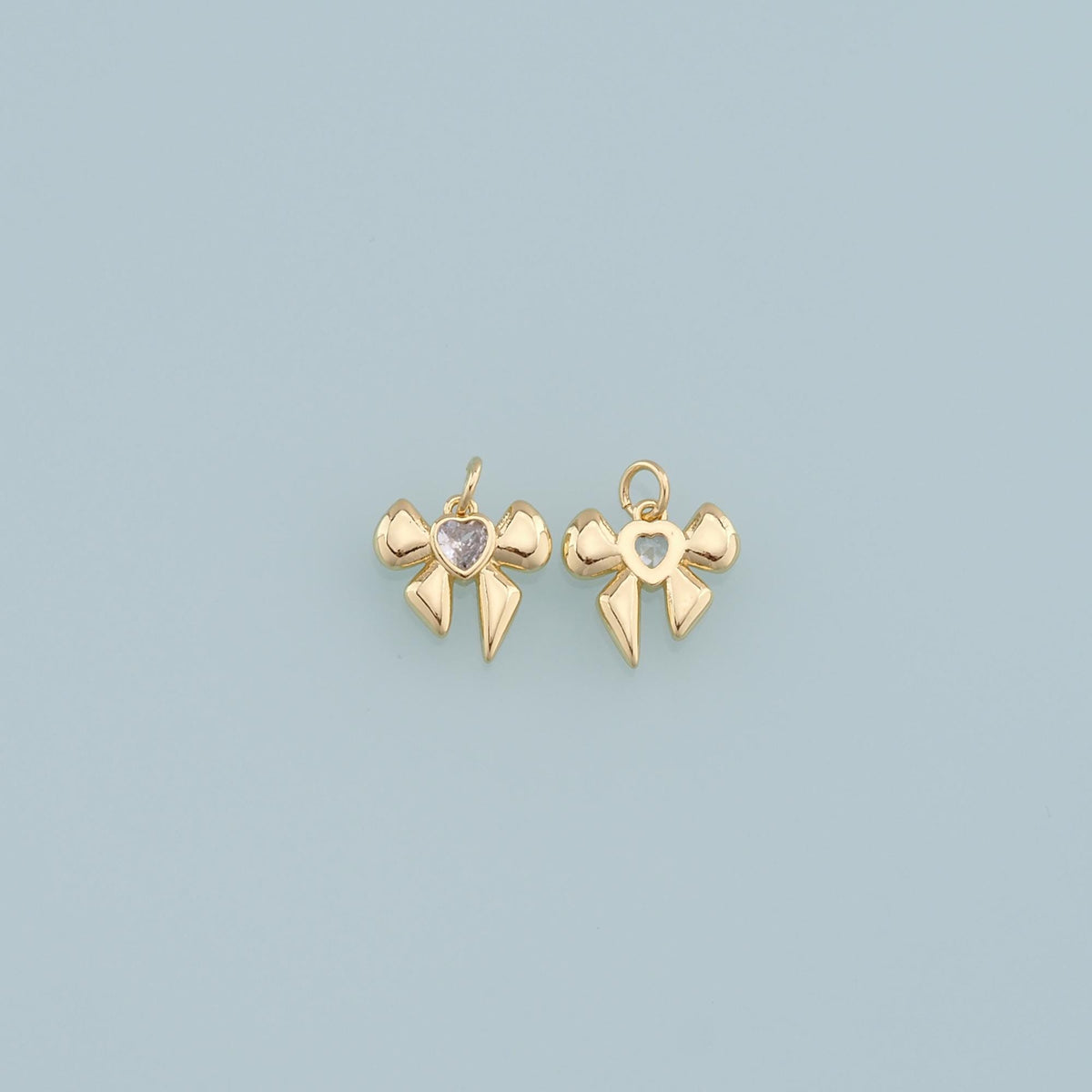 Gold Bow Charms,18K Gold Filled Bow Heart Pendant,bow tie Charm Bracelet Necklace for DIY Jewelry Making Supply