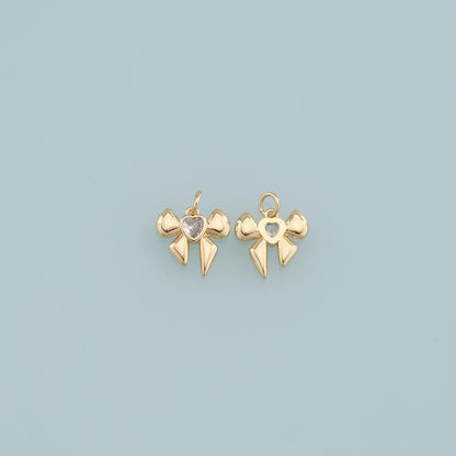Gold Bow Charms,18K Gold Filled Bow Heart Pendant,bow tie Charm Bracelet Necklace for DIY Jewelry Making Supply