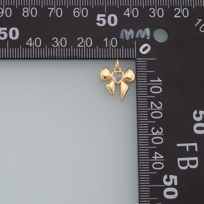 Gold Bow Charms,18K Gold Filled Bow Heart Pendant,bow tie Charm Bracelet Necklace for DIY Jewelry Making Supply