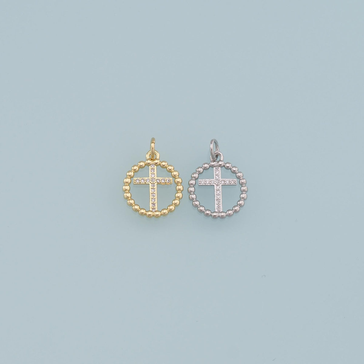 18K Gold Filled Cross CZ Charm Pendant for Jewelry Making