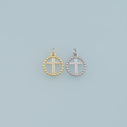 18K Gold Filled Cross CZ Charm Pendant for Jewelry Making