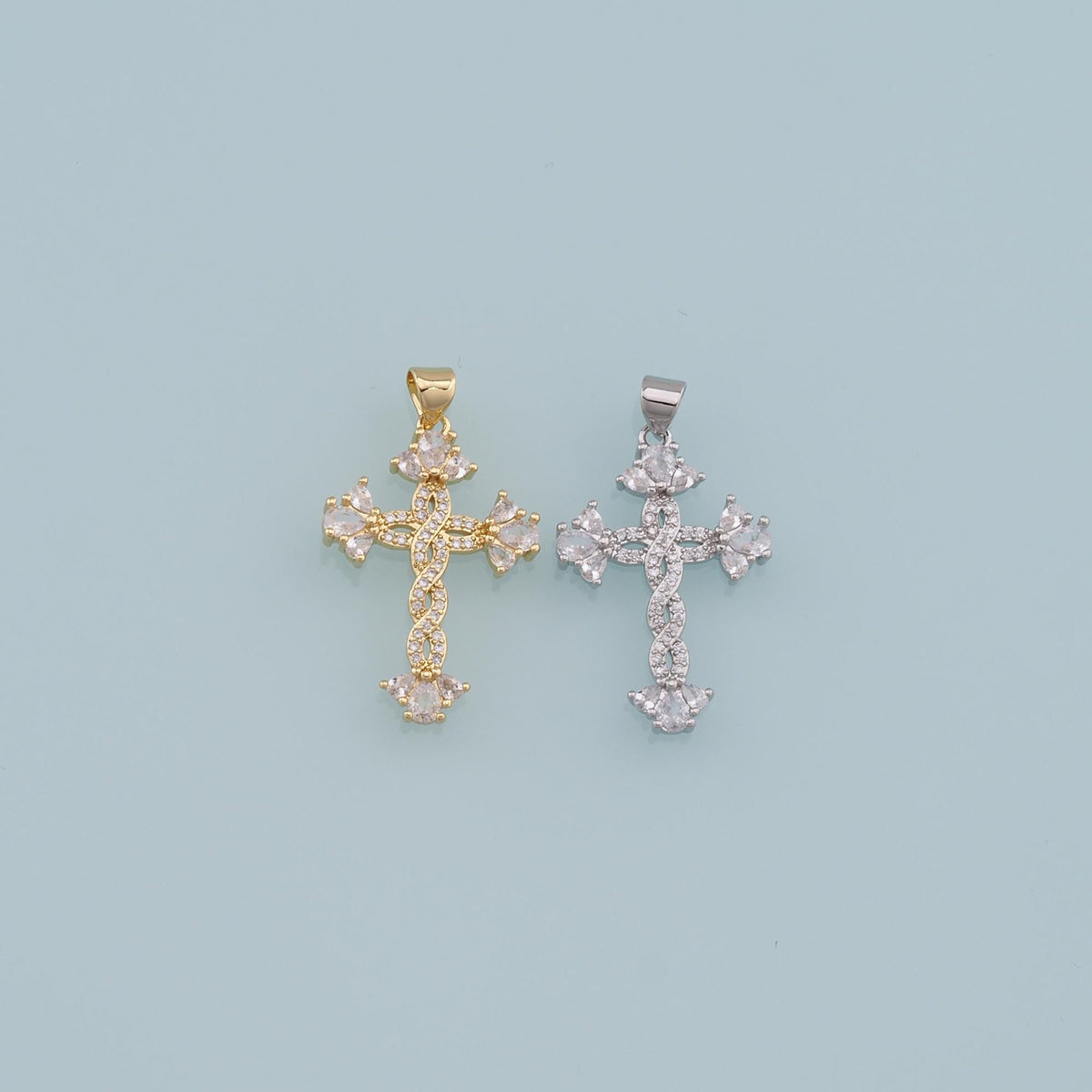 18K Gold Filled Cross CZ Charm Pendant for Jewelry Making
