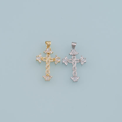 18K Gold Filled Cross CZ Charm Pendant for Jewelry Making