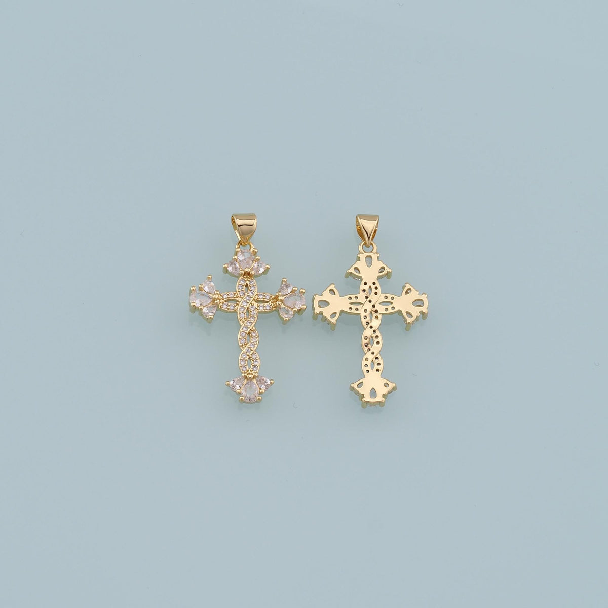 18K Gold Filled Cross CZ Charm Pendant for Jewelry Making