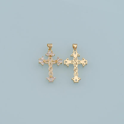 18K Gold Filled Cross CZ Charm Pendant for Jewelry Making