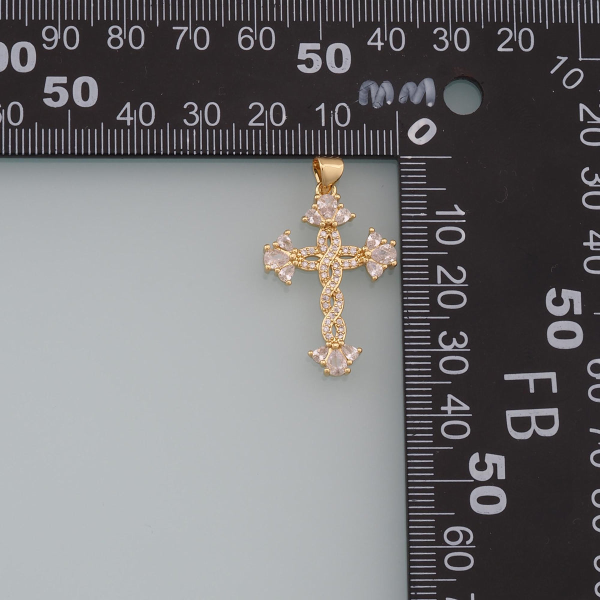18K Gold Filled Cross CZ Charm Pendant for Jewelry Making