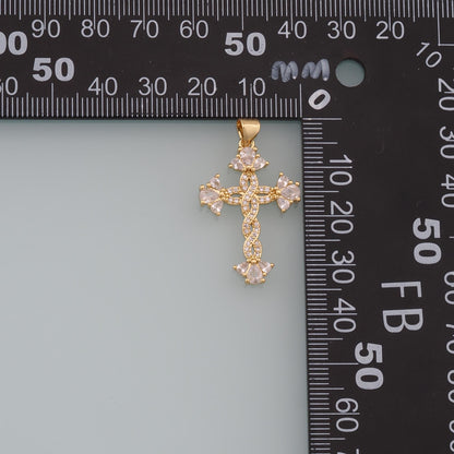 18K Gold Filled Cross CZ Charm Pendant for Jewelry Making