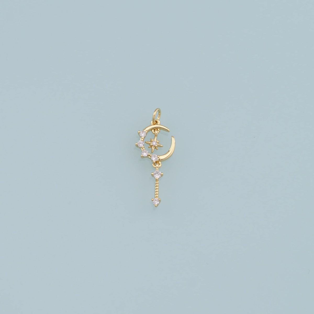 Gold Moon Star Charms,18K Gold Filled CZ Moon Pendant,Celestial Charm Bracelet Necklace for DIY Jewelry Making Supply