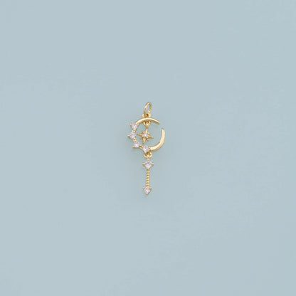 Gold Moon Star Charms,18K Gold Filled CZ Moon Pendant,Celestial Charm Bracelet Necklace for DIY Jewelry Making Supply
