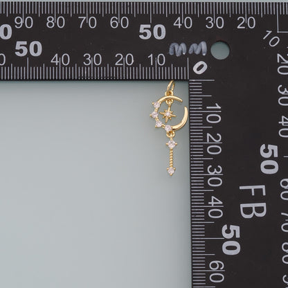 Gold Moon Star Charms,18K Gold Filled CZ Moon Pendant,Celestial Charm Bracelet Necklace for DIY Jewelry Making Supply