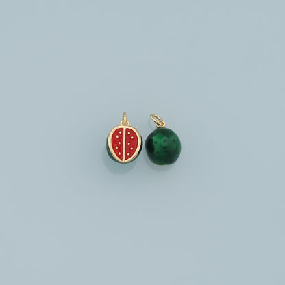 Cartoon Watermelon Charms,18K Gold Filled Enamel Watermelon Pendant,Kawaii Charm Bracelet Necklace for DIY Jewelry Making Sup