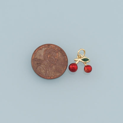 Gold Cherry Charms,18K Gold Filled Cherry Pendant,Fruit Charm Bracelet Necklace for DIY Jewelry Making Supply