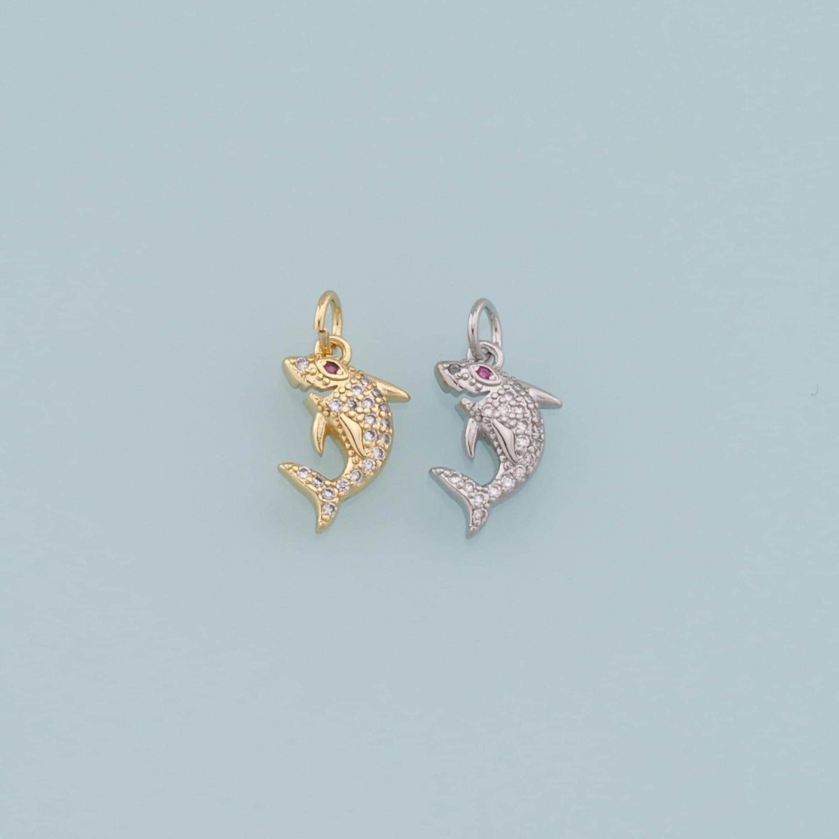 Gold shark Charms,18K Gold Filled shark Pendant,Silver shark Charm Bracelet Necklace for DIY Jewelry Making Supply