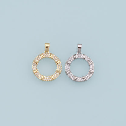 Gold Round Charms,18K Gold Filled CZ Round Pendant,Silver geometry Charm Bracelet Necklace for DIY Jewelry Making Supply
