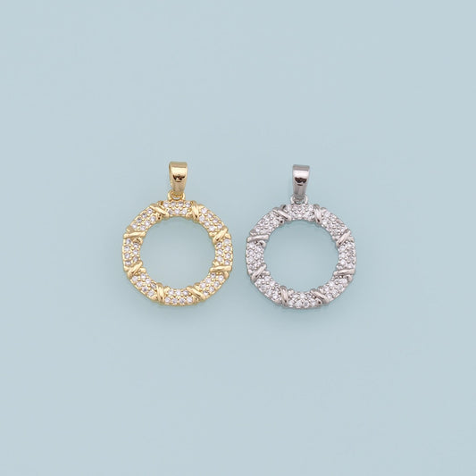Gold Round Charms,18K Gold Filled CZ Round Pendant,Silver geometry Charm Bracelet Necklace for DIY Jewelry Making Supply