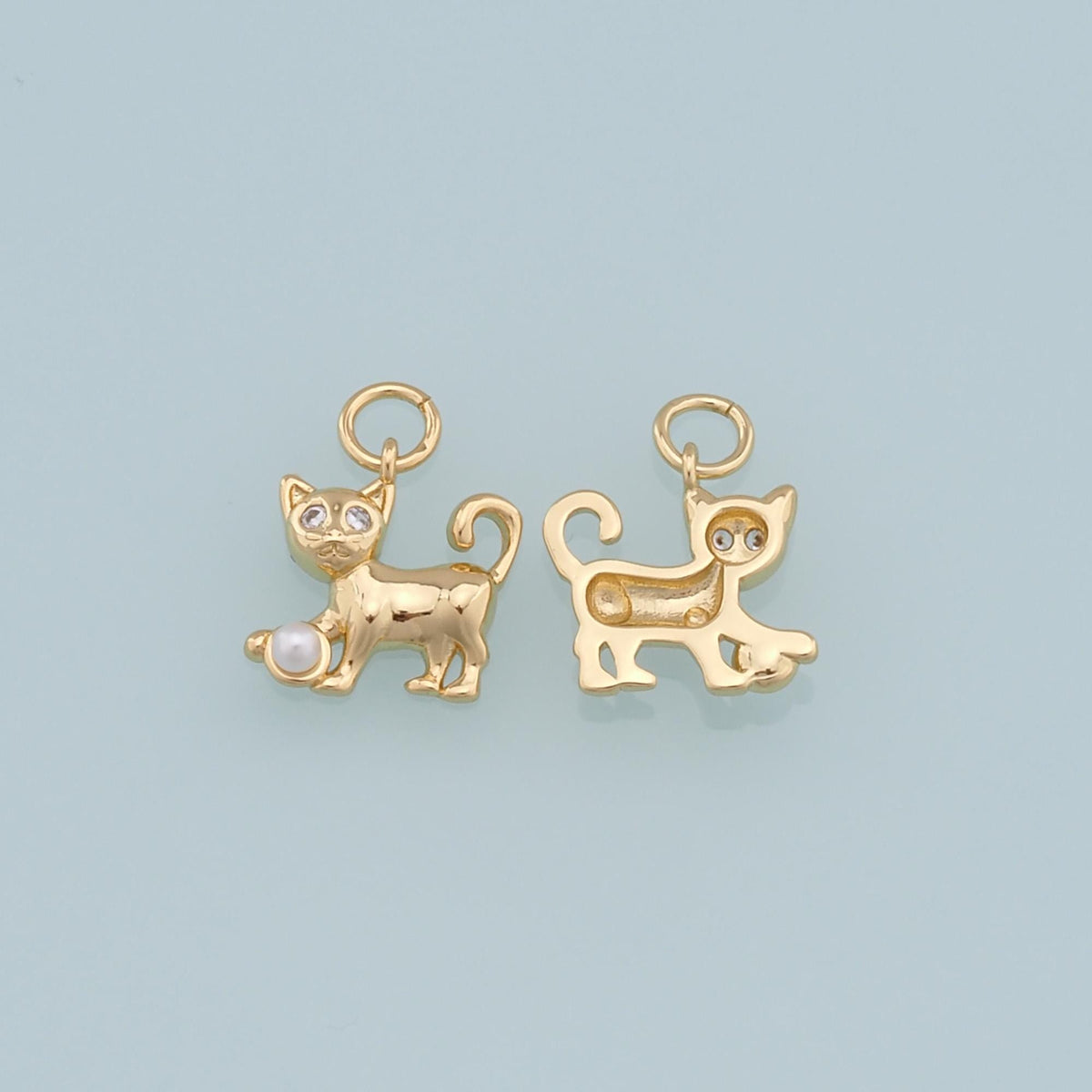 Gold Cat Charms,18K Gold Filled Cat Pendant,Cute Cat Charm Bracelet Necklace for DIY Jewelry Making Supply