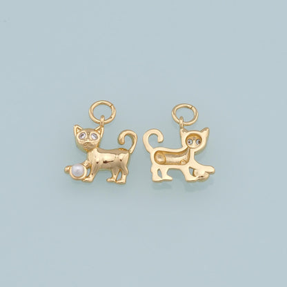 Gold Cat Charms,18K Gold Filled Cat Pendant,Cute Cat Charm Bracelet Necklace for DIY Jewelry Making Supply