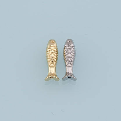 Gold Fish Beads Charms,18K Gold Filled Fish Spacer Beads Bracelet Necklace for DIY Jewelry Making Supply hole 2mm