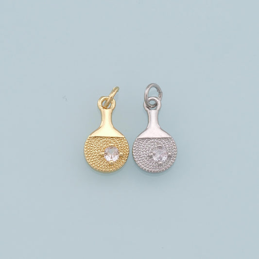 Gold Tennis Racket Charms,18K Gold Filled CZ Tennis Racket Pendant,Tennis Racket Charm Bracelet Necklace for DIY Jewelry Maki