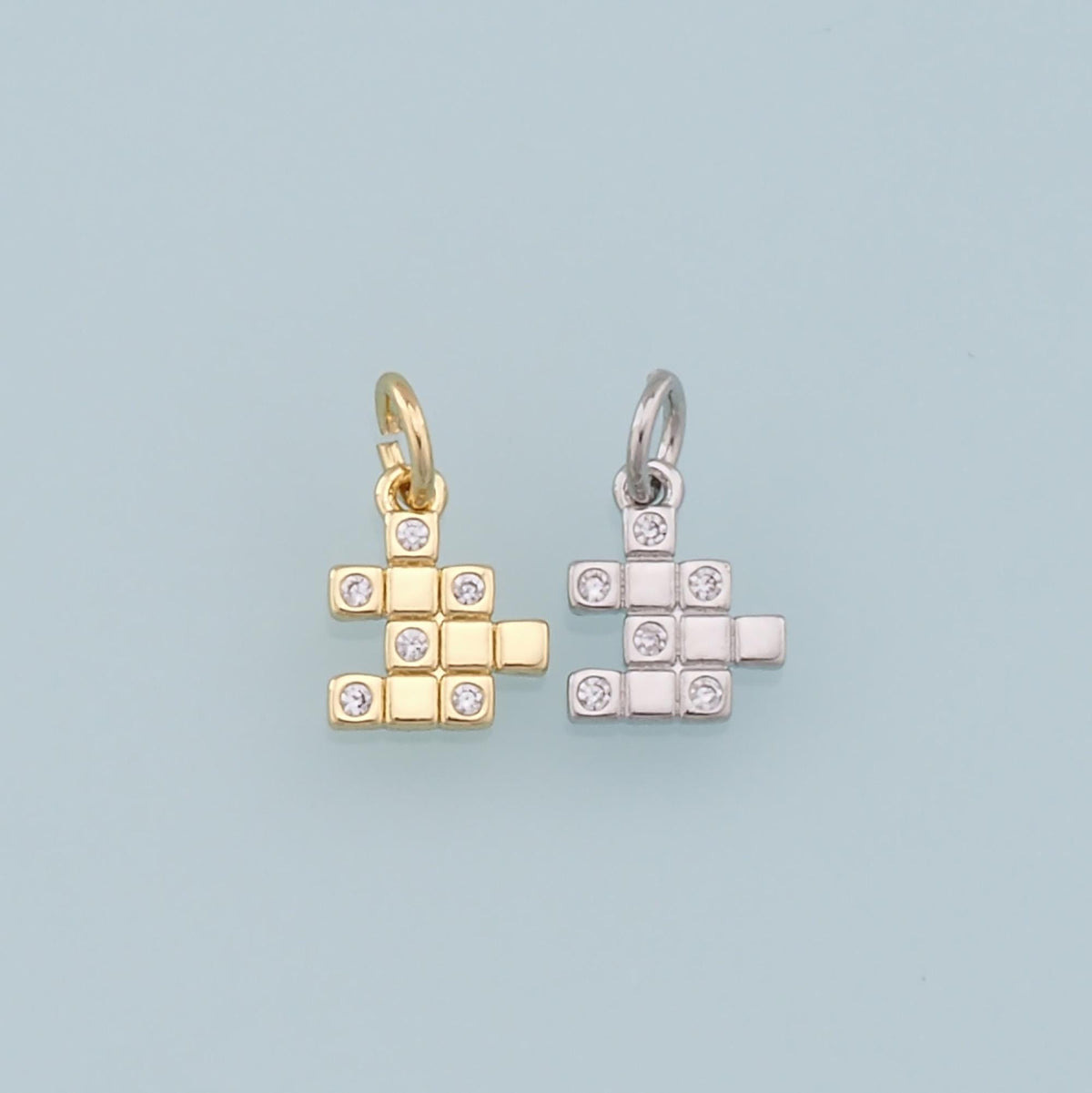 Gold Puzzle Charms,18K Gold Filled CZ Puzzle Pendant,Silver Puzzle Charm Bracelet Necklace for DIY Jewelry Making Supply
