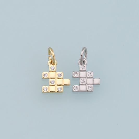 Gold Puzzle Charms,18K Gold Filled CZ Puzzle Pendant,Silver Puzzle Charm Bracelet Necklace for DIY Jewelry Making Supply
