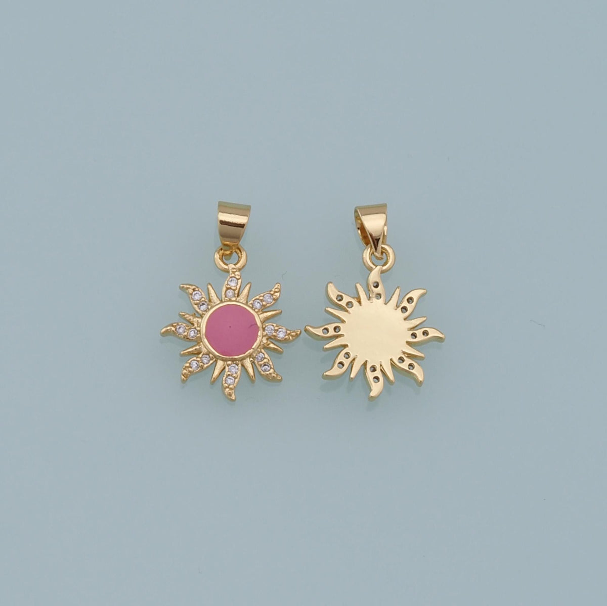 Gold Sun Charms,18K Gold Filled Enamel Sun Pendant,CZ Celestial Charm Bracelet Necklace for DIY Jewelry Making Supply