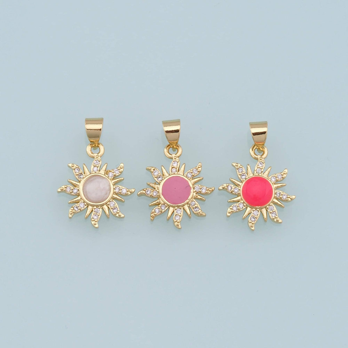 Gold Sun Charms,18K Gold Filled Enamel Sun Pendant,CZ Celestial Charm Bracelet Necklace for DIY Jewelry Making Supply