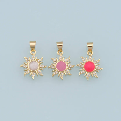 Gold Sun Charms,18K Gold Filled Enamel Sun Pendant,CZ Celestial Charm Bracelet Necklace for DIY Jewelry Making Supply