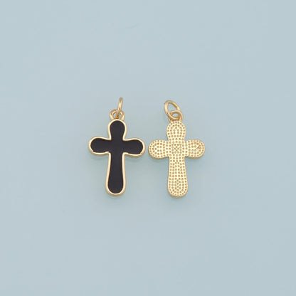 18K Gold Filled Enamel Cross Charm Pendant for Jewelry Making