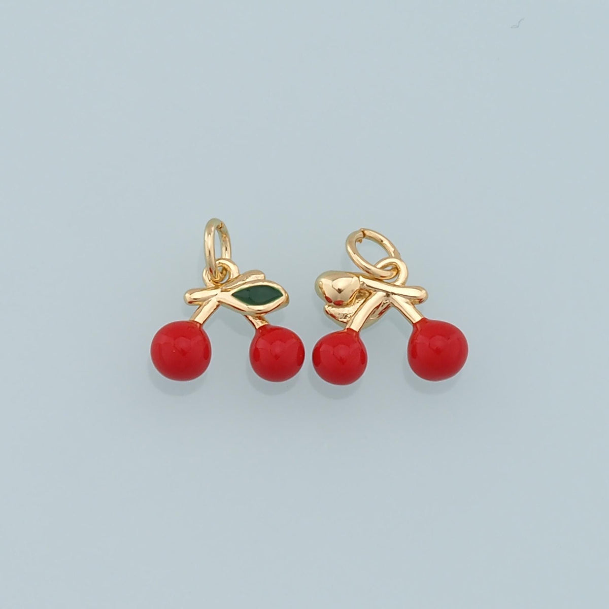 Gold Cherry Charms,18K Gold Filled Enamel Cherry Pendant,Fruit Charm Bracelet Necklace for DIY Jewelry Making Supply