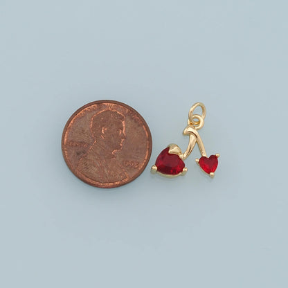 Gold Cherry Charms,18K Gold Filled Cherry Heart Pendant,Fruit Charm Bracelet Necklace for DIY Jewelry Making Supply