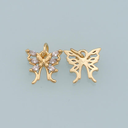 18K Gold Filled Cubic Zirconia Butterfly Charm Pendant for Jewelry Making