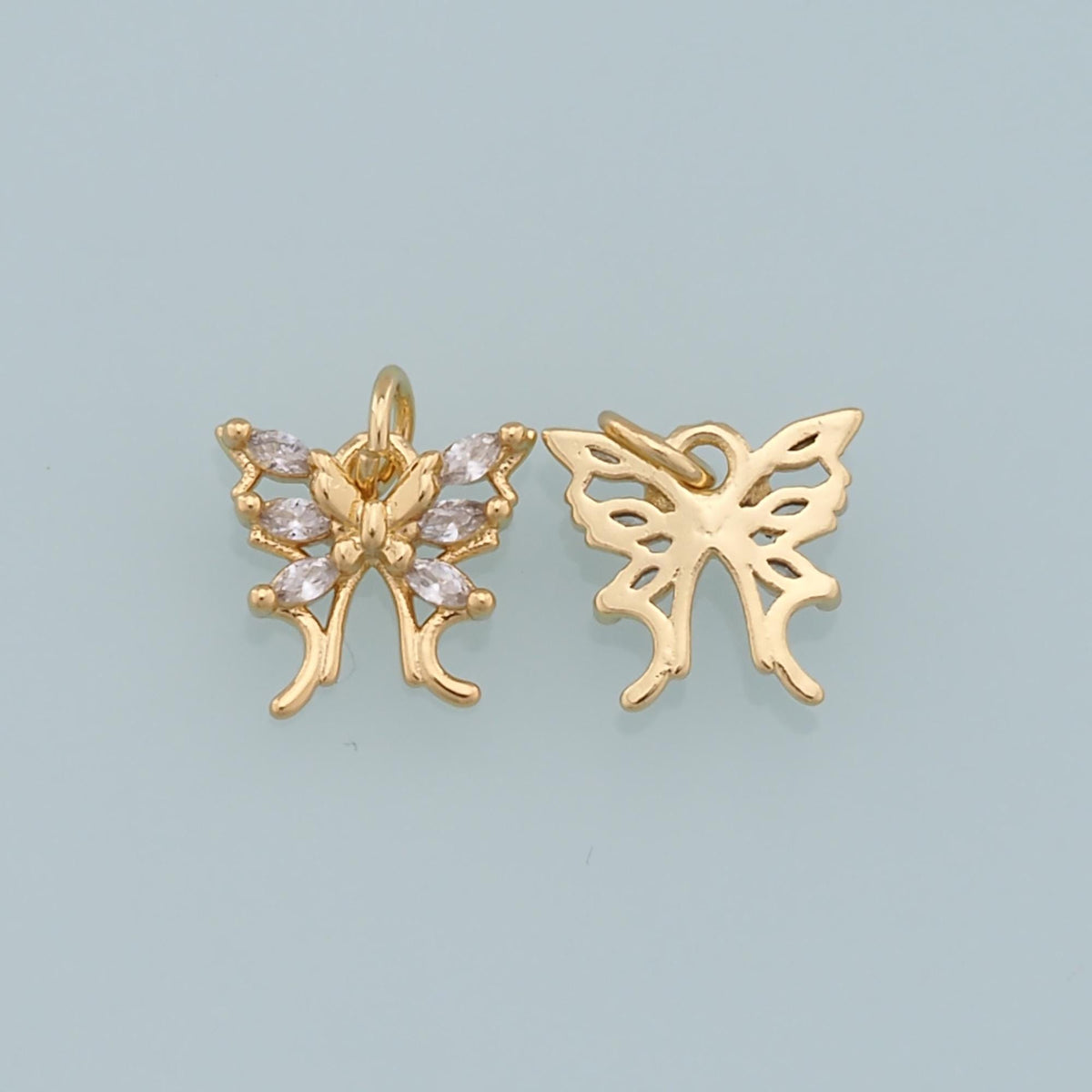 Gold Butterfly Charms,18K Gold Filled CZ Butterfly Pendant,Silver Butterfly Charm Bracelet Necklace for DIY Jewelry Making Su