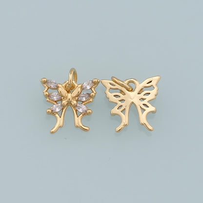 Gold Butterfly Charms,18K Gold Filled CZ Butterfly Pendant,Silver Butterfly Charm Bracelet Necklace for DIY Jewelry Making Su
