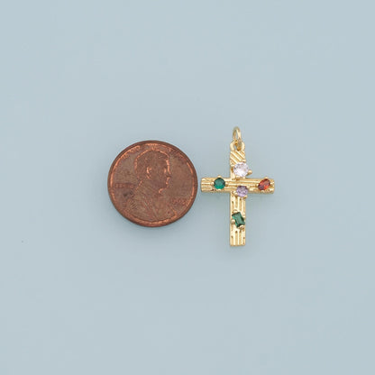 Gold Cross Charms,18K Gold Filled Cross Pendant,CZ Cross Charm Bracelet Necklace for DIY Jewelry Making Supply