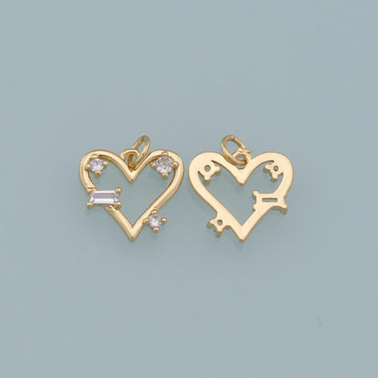 Gold Heart Charms,18K Gold Filled Heart Pendant,CZ Heart Charm Bracelet Necklace for DIY Jewelry Making Supply