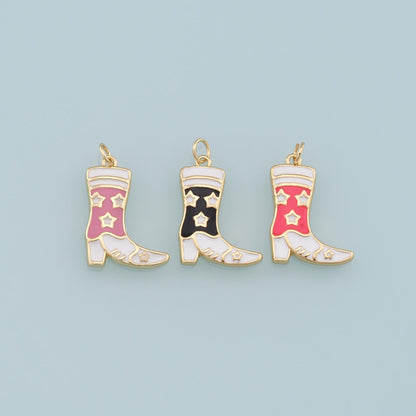 Gold Boots Charms,18K Gold Filled Boots Pendant,Enamel Cowboy Boots Charm Bracelet Necklace for DIY Jewelry Making Supply