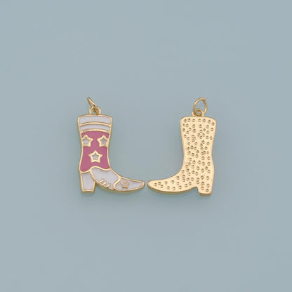 Gold Boots Charms,18K Gold Filled Boots Pendant,Enamel Cowboy Boots Charm Bracelet Necklace for DIY Jewelry Making Supply