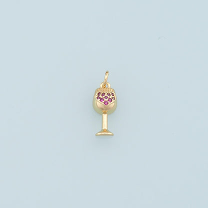 Gold Wine Glass Charms,18K Gold Filled CZ Wine Glass Pendant,Wine Glass Charm Bracelet Necklace for DIY Jewelry Making Supply