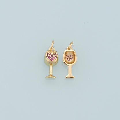 Gold Wine Glass Charms,18K Gold Filled CZ Wine Glass Pendant,Wine Glass Charm Bracelet Necklace for DIY Jewelry Making Supply
