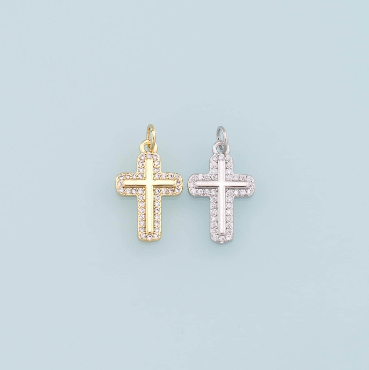 Gold Cross Charms,18K Gold Filled Cross Pendant,CZ Cross Charm Bracelet Necklace for DIY Jewelry Making Supply