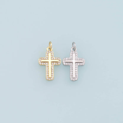 Gold Cross Charms,18K Gold Filled Cross Pendant,CZ Cross Charm Bracelet Necklace for DIY Jewelry Making Supply