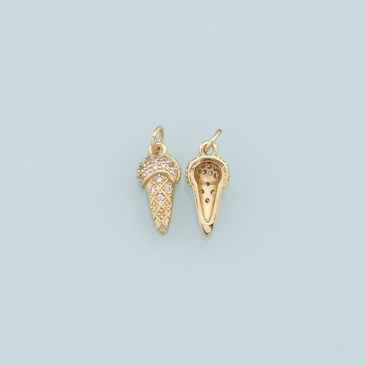 Gold Ice Cream Charms,18K Gold Filled CZ Ice Cream Pendant,Cute Ice Cream Charm Bracelet Necklace for DIY Jewelry Making Supp