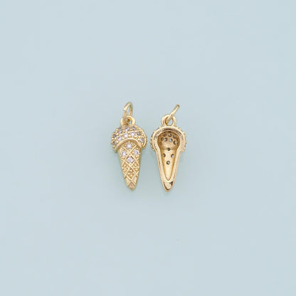 Gold Ice Cream Charms,18K Gold Filled CZ Ice Cream Pendant,Cute Ice Cream Charm Bracelet Necklace for DIY Jewelry Making Supp